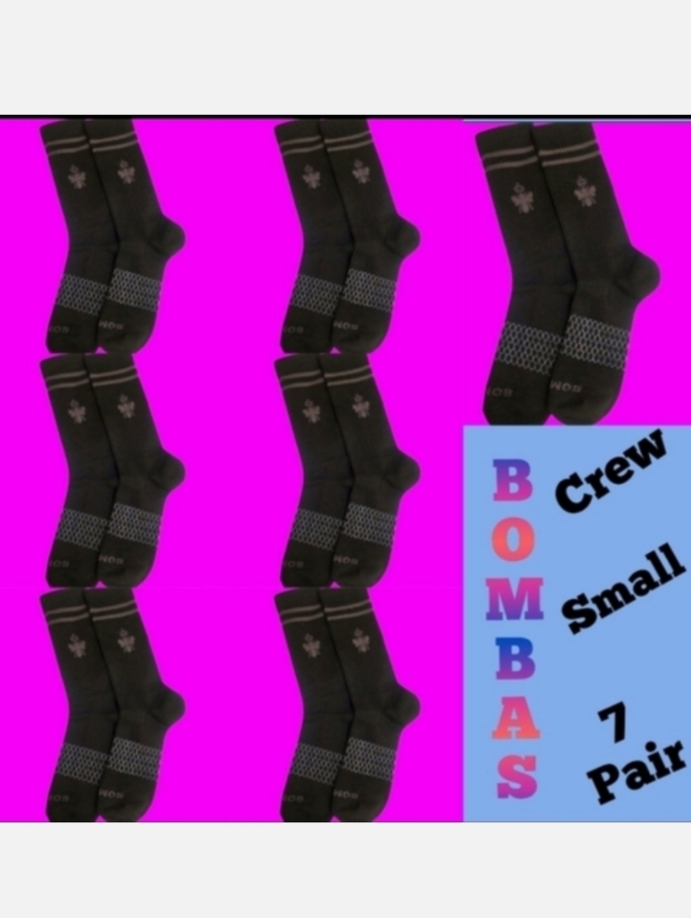 Bombas Crew Calf Socks Small Black~Grey Womens BNWT7 Pair Bee Better